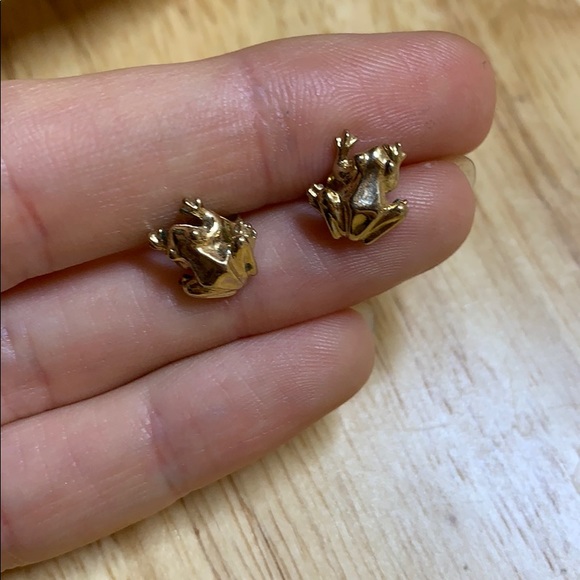 gold frog earrings